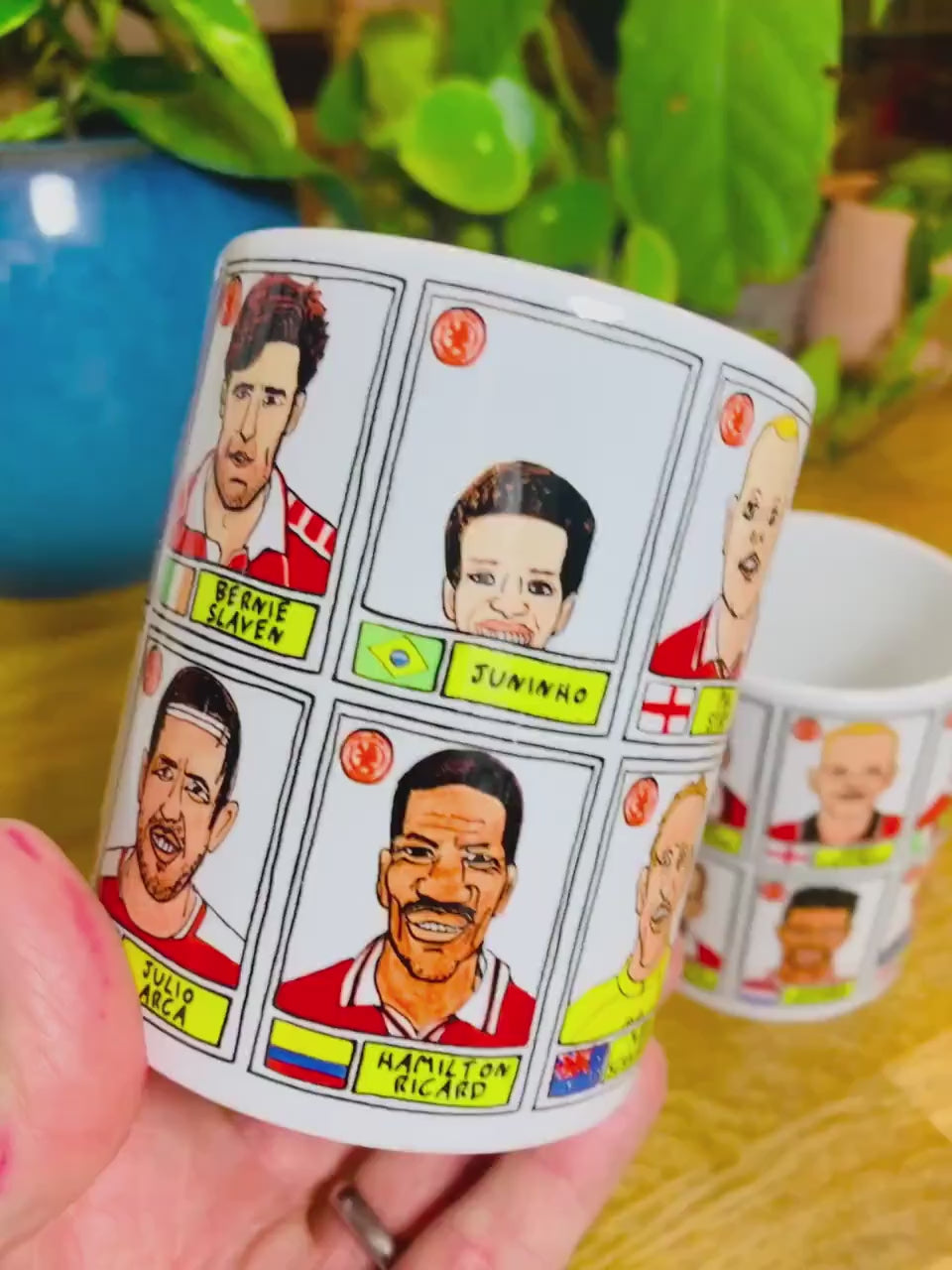 Middlesbrough No Score Draws Mug Set - Set of TWO 11oz Ceramic Mugs with Wonky Panini sticker-style No Score Draws Doodles of 24 Boro Icons