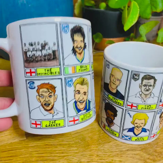 Preston North End No Score Draws Mug Set - Set of TWO 11oz Ceramic Mugs with Wonky Panini sticker-style PNEFC Latics No Score Draws Doodles