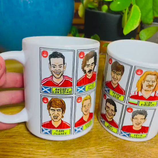 Aberdeen No Score Draws Mug Set - Set of TWO 11oz Ceramic Mugs with Wonky Panini sticker-style Aberdeen FC No Score Draws Doodles