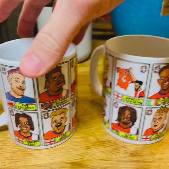 Luton Town Vol 3 No Score Draws Mug Set - Set of TWO 11oz Ceramic Mugs with Wonky Paninified Hatters Doodles of LTFC's 23/24 EPL Heroes