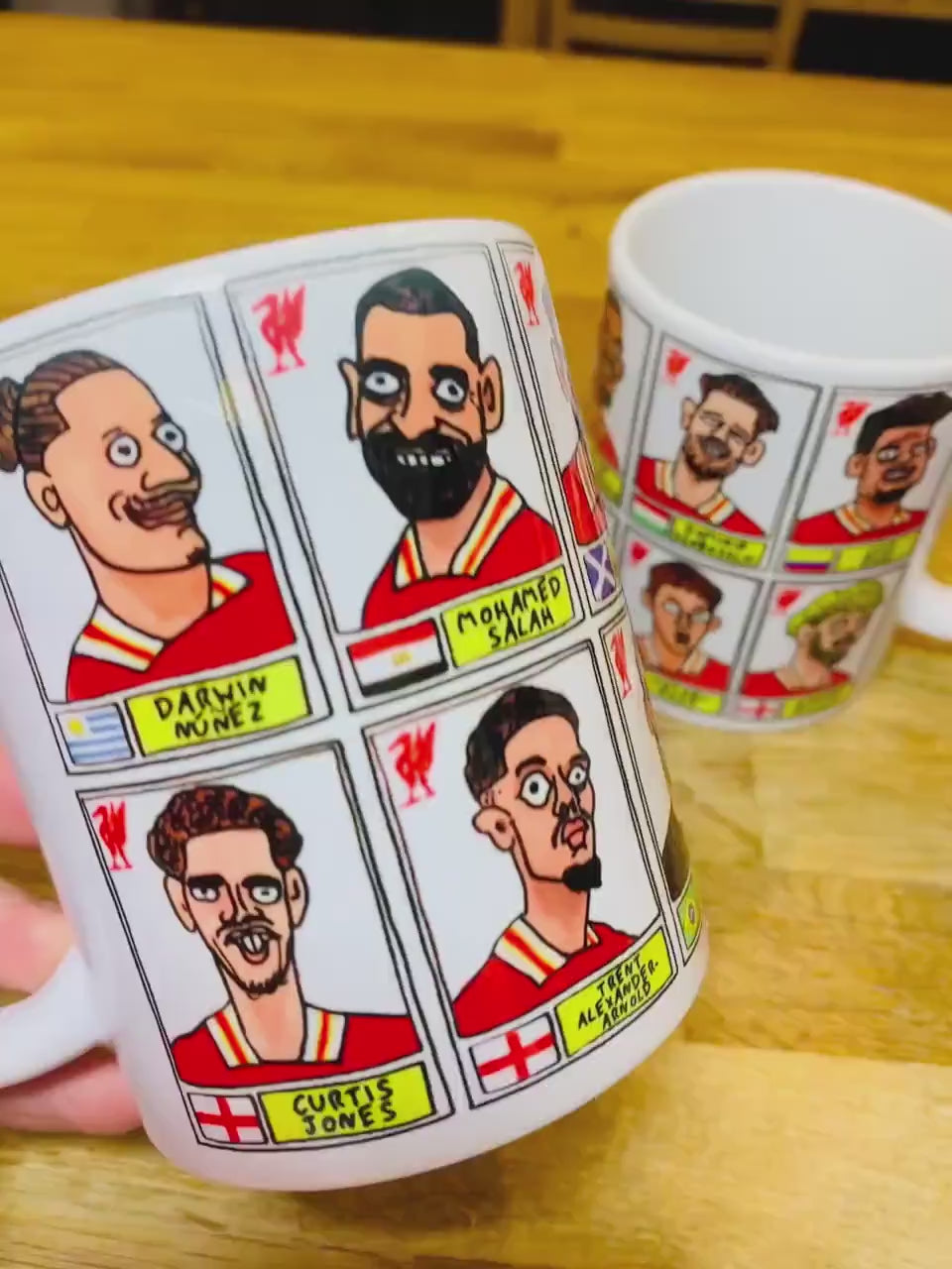 Liverpool Vol 6 24-25 No Score Draws Mug Set - Set of TWO DIFFERENT 11oz Ceramic Mugs with 24 Wonky Panini sticker-style LFC FootballDoodles