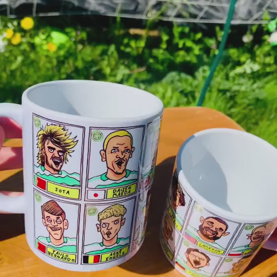 Celtic Vol 4 Champions 24-25 No Score Draws Mug Set - Set of TWO DIFFERENT 11oz Ceramic Mugs with 24 Wonky Panini-style Bhoys Doodles