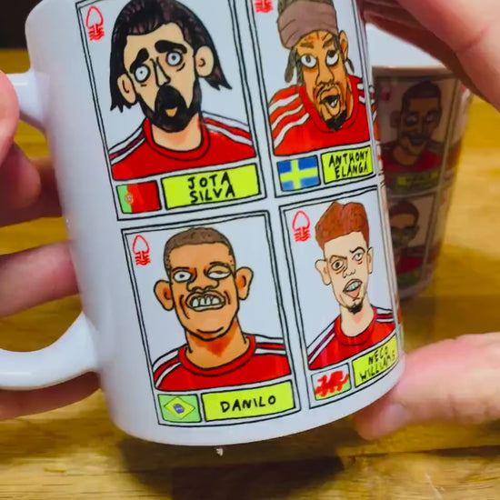 Nottingham Forest Vol 5 No Score Draws Mug Set - Set of TWO DIFFERENT 11oz Mugs with Wonky Panini-Doodles of NFFC's 24/25 Nunoball Squad