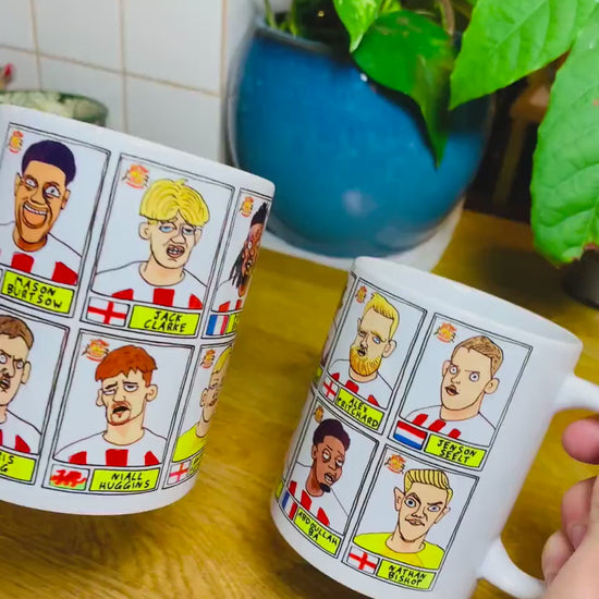 Sunderland Vol 3 No Score Draws Mug Set - Set of TWO 11oz Ceramic Mugs with Wonky Panini-style Doodles of Tony Mowbray's 23/24 Black Cats