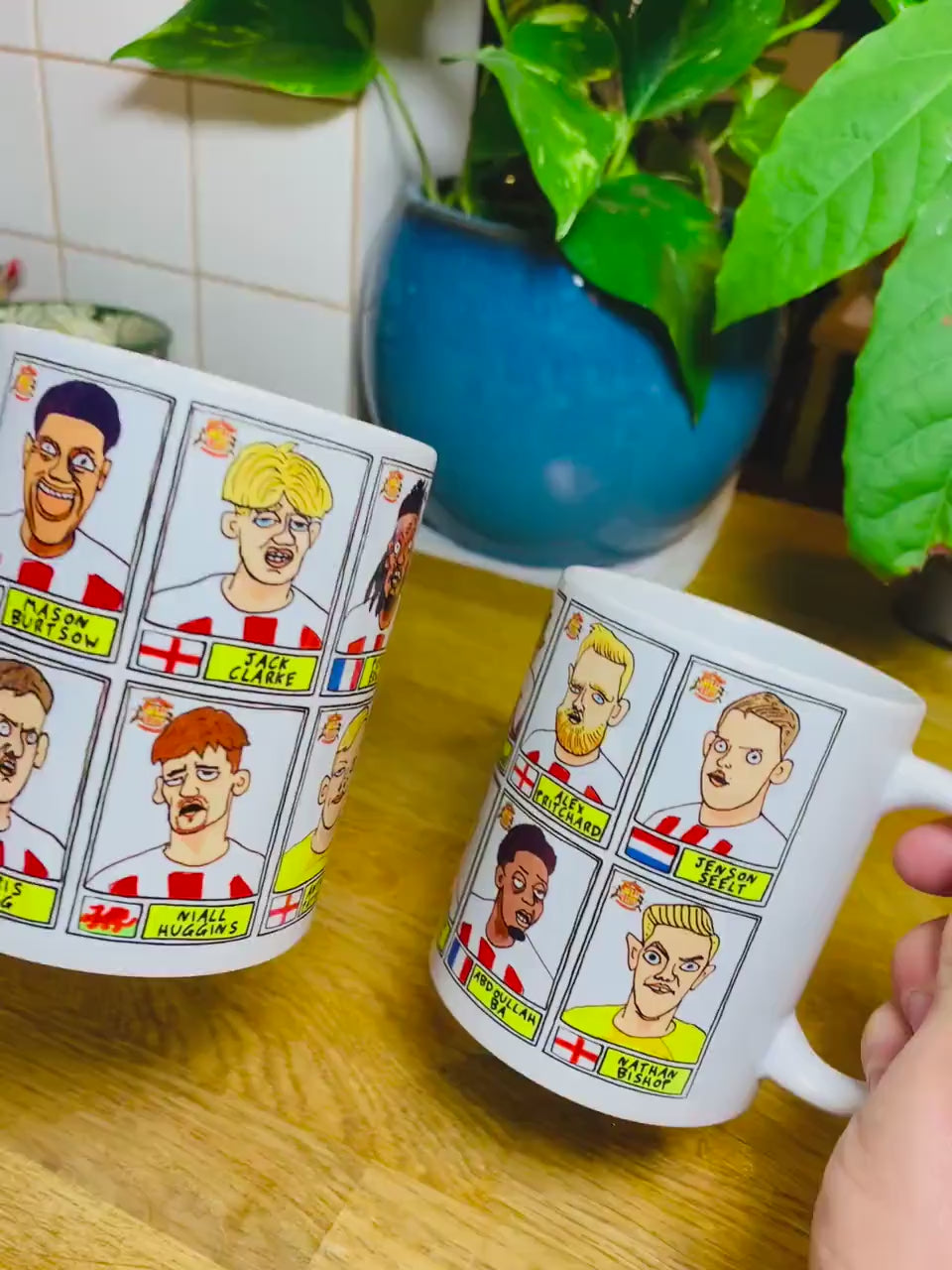 Sunderland Vol 3 No Score Draws Mug Set - Set of TWO 11oz Ceramic Mugs with Wonky Panini-style Doodles of Tony Mowbray's 23/24 Black Cats