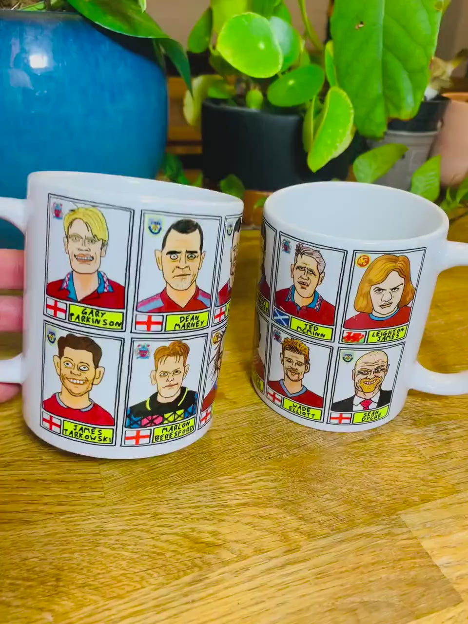 Burnley No Score Draws Mug Set - Set of TWO 11oz Ceramic Mugs with Wonky Panini sticker-style Clarets No Score Draws Doodles