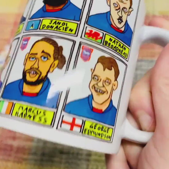 Ipswich Town Vol 2 No Score Draws Mug Set - Set of TWO 11oz Ceramic Mugs with Wonky Panini-style Doodles of ITFC's 22/23 Promotion Winners