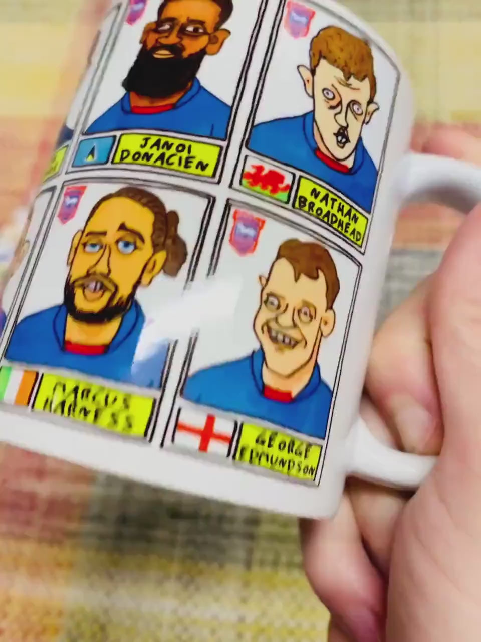 Ipswich Town Vol 2 No Score Draws Mug Set - Set of TWO 11oz Ceramic Mugs with Wonky Panini-style Doodles of ITFC's 22/23 Promotion Winners