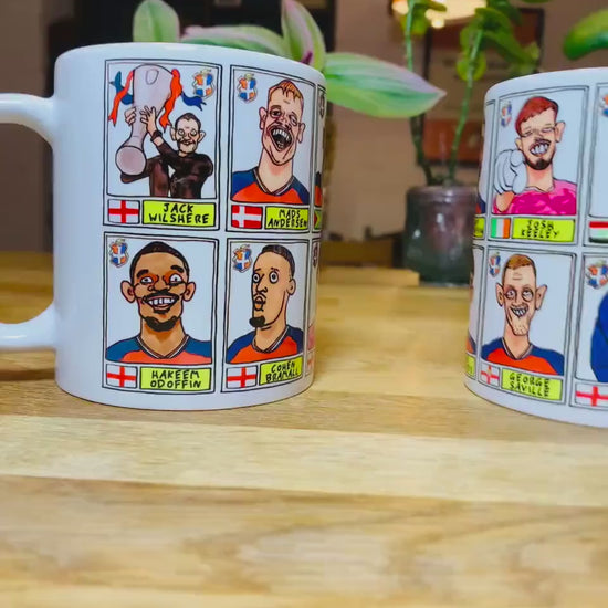 Luton Town Vol 4 'El Hattico' No Score Draws Mug Set - Set of TWO DIFFERENT 11oz Mugs with Wonky Panini-doodles of LTFC's 25/26 Wembley Side