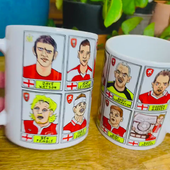 Rotherham United No Score Draws Mug Set - Set of TWO 11oz Ceramic Mugs with Wonky Panini sticker-style RUFC Millers No Score Draws Doodles