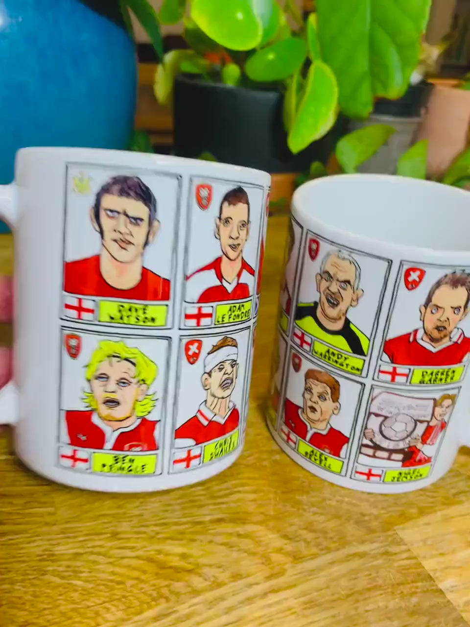 Rotherham United No Score Draws Mug Set - Set of TWO 11oz Ceramic Mugs with Wonky Panini sticker-style RUFC Millers No Score Draws Doodles