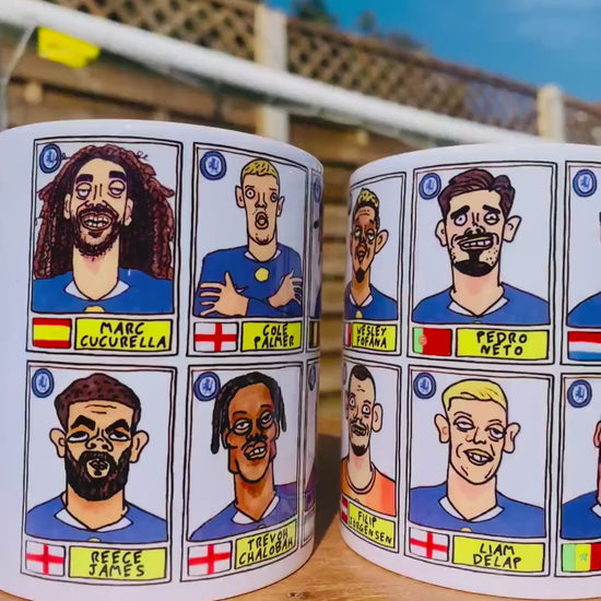 Chelsea 25/26 - No Score Draws Mug Set - Set of TWO DIFFERENT 11oz Mugs with Wonky Panini-doodles of Rosenior's CFC Squad
