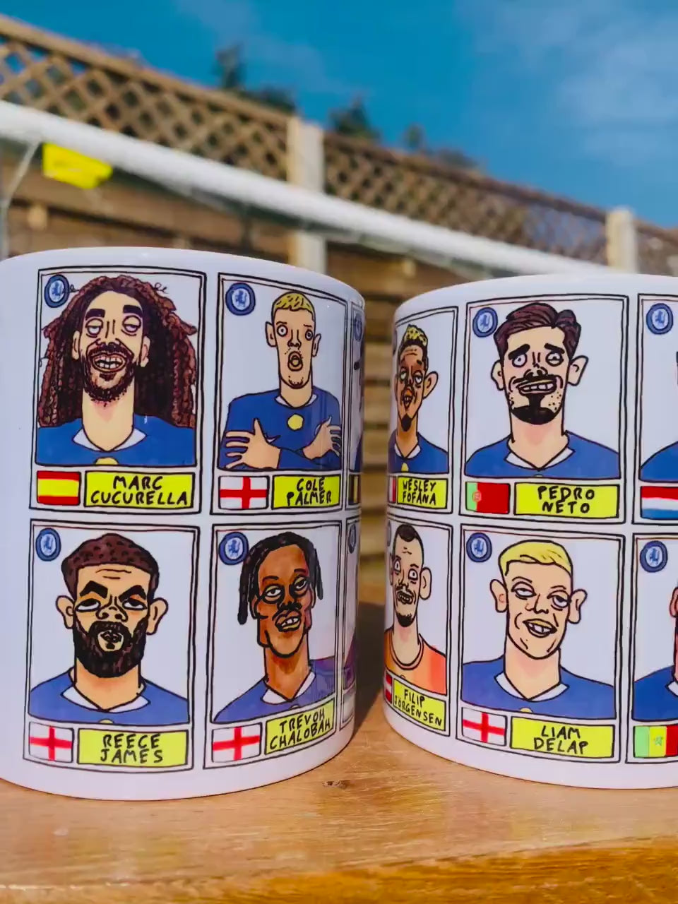 Chelsea 25/26 - No Score Draws Mug Set - Set of TWO DIFFERENT 11oz Mugs with Wonky Panini-doodles of Rosenior's CFC Squad