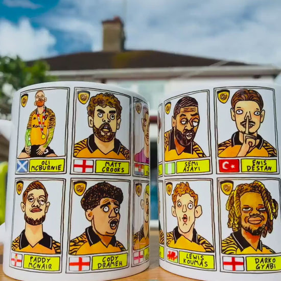 Hull City Vol 3 - 25/26 Tigers No Score Draws Mug Set - Set of 2 DIFFERENT 11oz Mugs with 24 Panini-doodles of HCAFCs Playoff Winning Squad