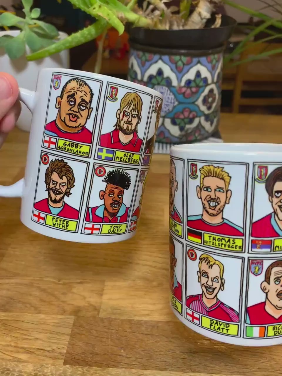 Aston Villa No Score Draws Mug Set - Set of TWO DIFFERENT 11oz Ceramic Mugs with Wonky Panini-style AVFC Villains No Score Draws Doodles