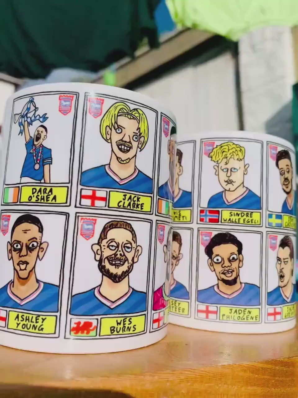 Ipswich Town Vol 4 - Town Going Up No Score Draws Mug Set - Set of TWO DIFFERENT 11oz Ceramic Mugs with Wonky ITFC 25/26 Promotion Doodles