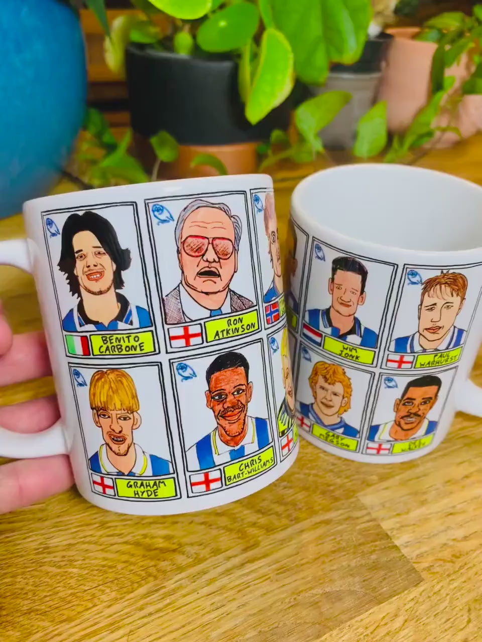 Sheffield Wednesday - Set of TWO 11oz Ceramic Mugs with Wonky Panini sticker-style No Score Draws Doodles of 24 Owls icons - SWFC