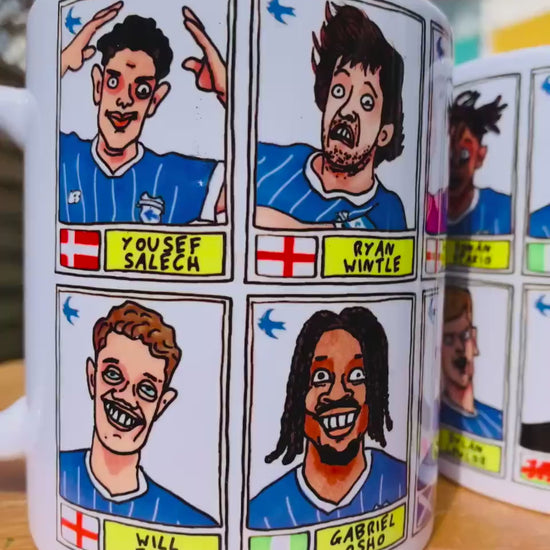 Cardiff City Vol 2 - Bluebirds Going Up No Score Draws Mug Set - Set of TWO DIFFERENT 11oz Ceramic Mugs with Wonky CCFC Doodles