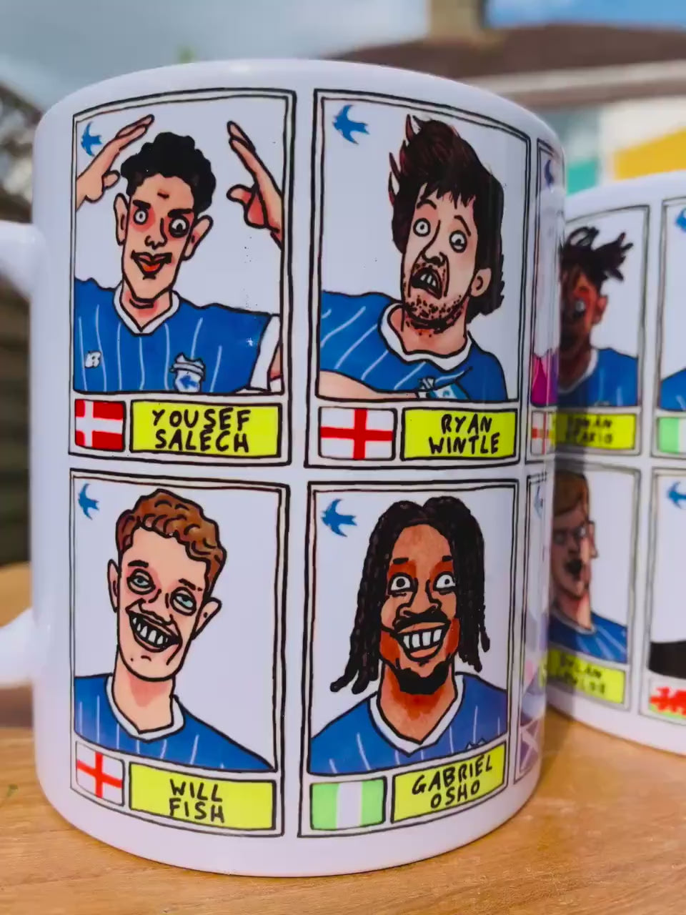 Cardiff City Vol 2 - Bluebirds Going Up No Score Draws Mug Set - Set of TWO DIFFERENT 11oz Ceramic Mugs with Wonky CCFC Doodles
