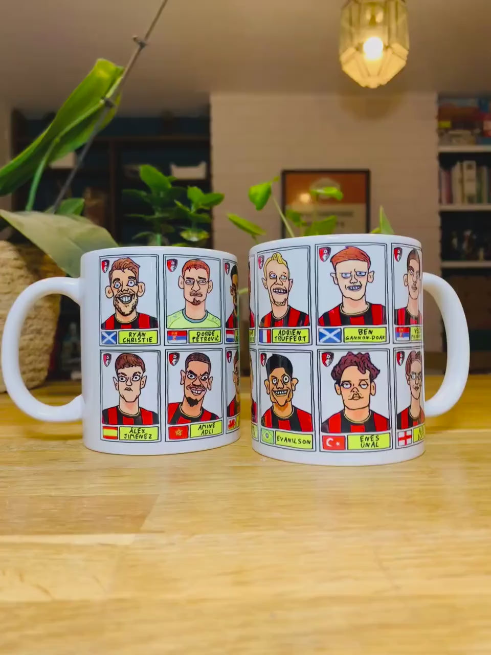Bournemouth 25/26 - No Score Draws Mug Set - Set of TWO DIFFERENT 11oz Ceramic Mugs with Wonky Panini-style AFCB Cherries Doodles