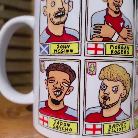 Aston Villa Emery 25/26 No Score Draws Mug Set - Set of TWO DIFFERENT 11oz Ceramic Mugs with Wonky Panini-style AVFC Doodles Of Emery & Co