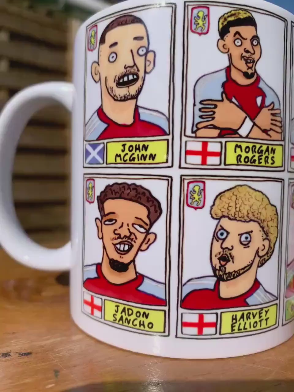 Aston Villa Emery 25/26 No Score Draws Mug Set - Set of TWO DIFFERENT 11oz Ceramic Mugs with Wonky Panini-style AVFC Doodles Of Emery & Co