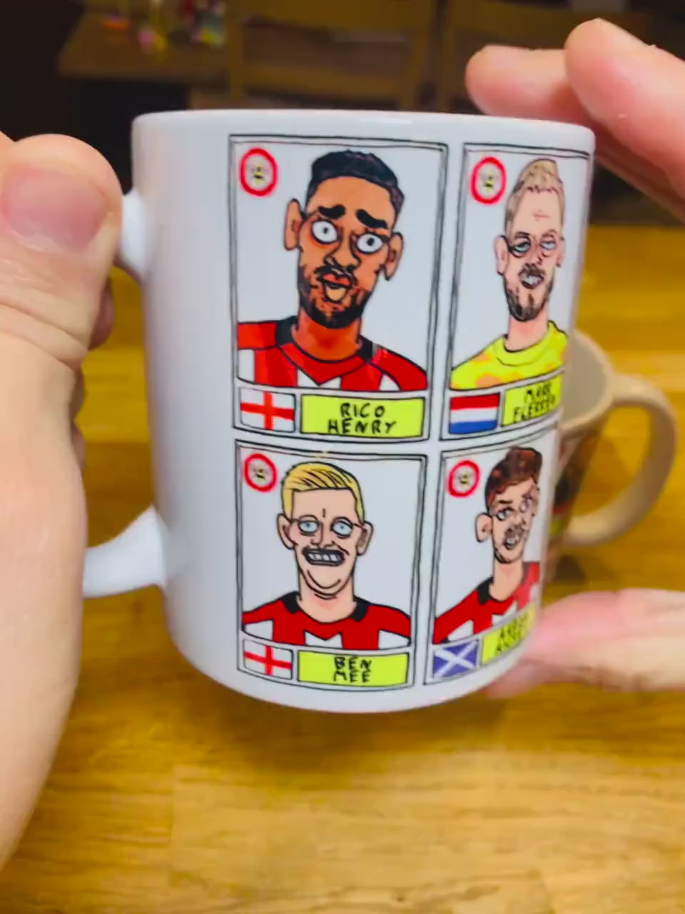 Brentford Vol 3 No Score Draws Mug Set - Set of TWO DIFFERENT 11oz Ceramic Mugs with Wonky Panini-Style Doodles Of Thomas Frank's 24/25 Team