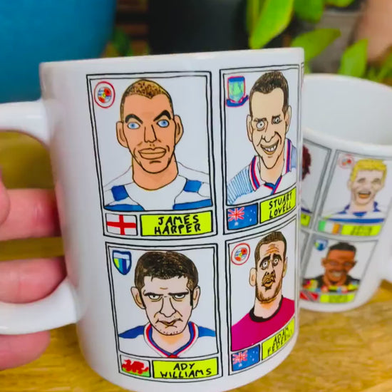 Reading No Score Draws Mug Set - Set of TWO 11oz Ceramic Mugs with Wonky Panini sticker-style No Score Draws Doodles of Royals icons