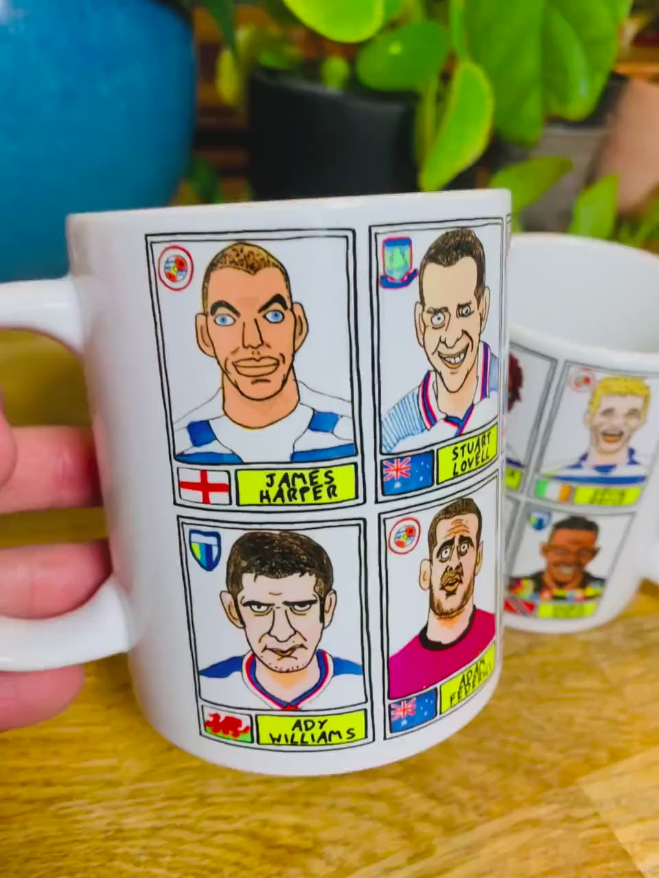 Reading No Score Draws Mug Set - Set of TWO 11oz Ceramic Mugs with Wonky Panini sticker-style No Score Draws Doodles of Royals icons