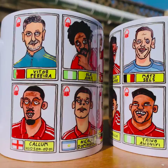 Nottingham Forest Vol 6 - NFFC 25/26 No Score Draws Mug Set - Set of TWO DIFFERENT 11oz Mugs with Wonky Panini-Doodles of Pereira's Forest