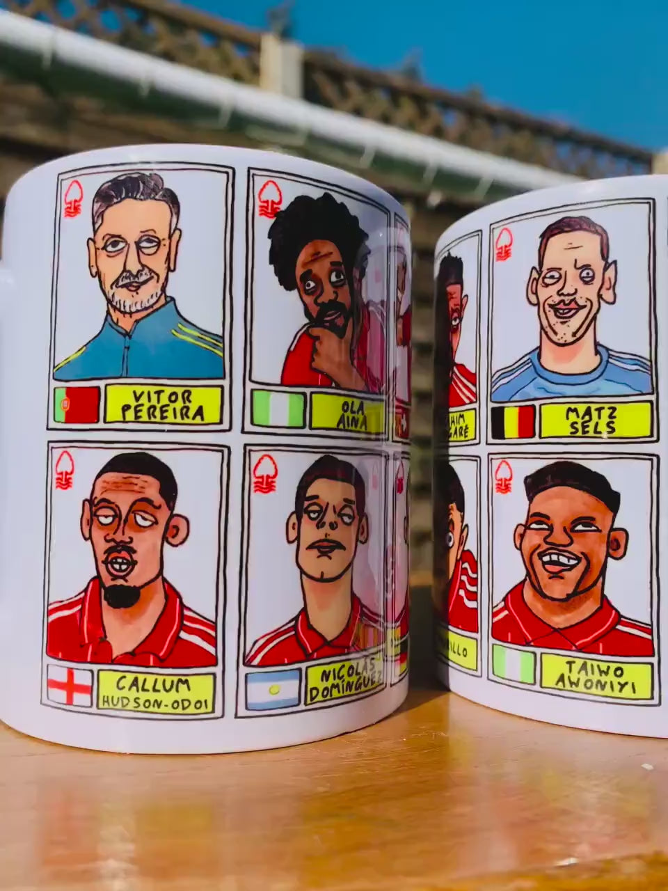 Nottingham Forest Vol 6 - NFFC 25/26 No Score Draws Mug Set - Set of TWO DIFFERENT 11oz Mugs with Wonky Panini-Doodles of Pereira's Forest