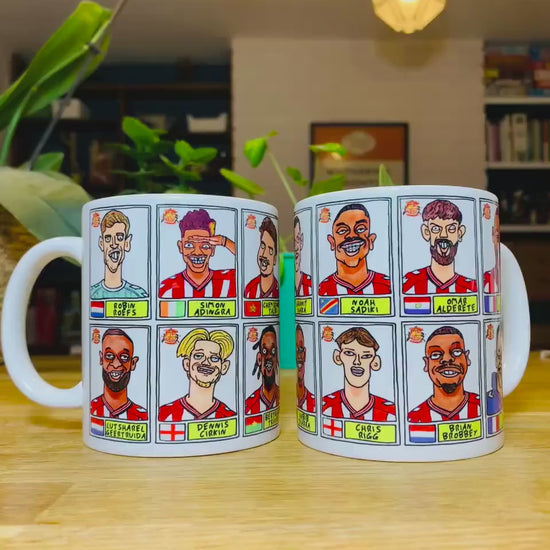 Sunderland Volume 5 - 25/26 Black Cats No Score Draws Mug Set - Set of TWO DIFFERENT 11oz Ceramic Mugs with Wonky Doodles Of SAFC 25/26 Side