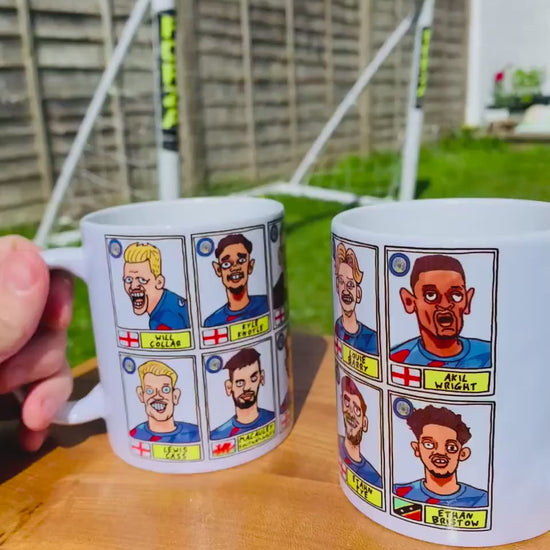 Stockport County Vol 2 No Score Draws Mug Set - Set of TWO 11oz Ceramic Mugs with Wonky Panini-style Doodles of SCFC 23/24 Promotion Winners