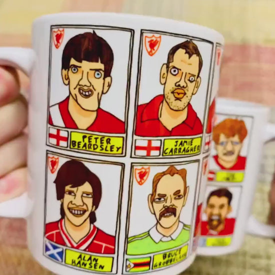 Liverpool Vol 4 No Score Draws Mug Set - Set of TWO 11oz Ceramic Mugs with Wonky Panini sticker-style Doodles Of Various LFC Legends & Icons