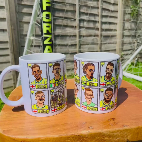 Oxford United Vol 2 No Score Draws Mug Set - Set of TWO DIFFERENT 11oz Mugs with Wonky Panini-style Doodles of OUFC's 23/24 Playoff-Winners