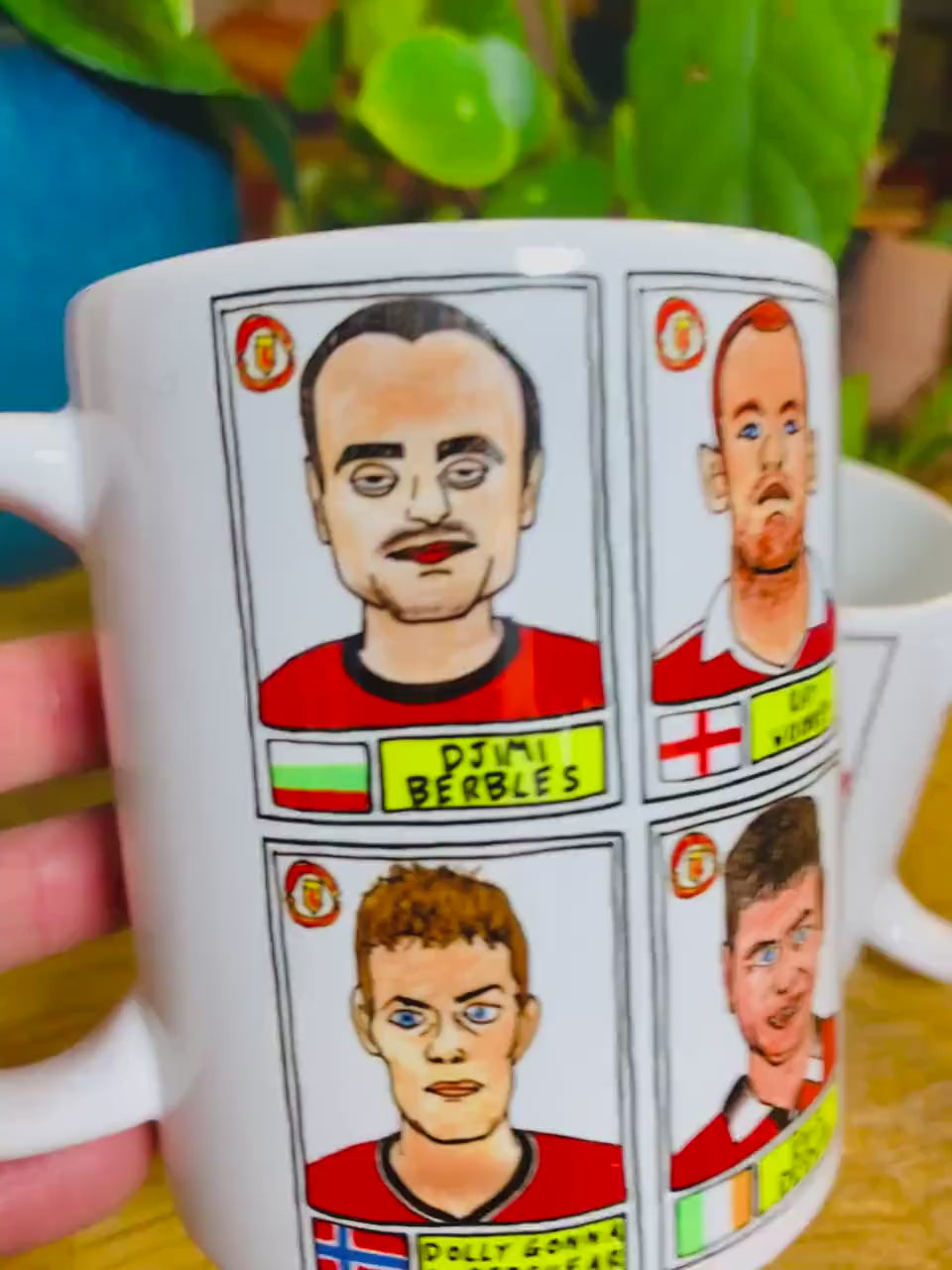 Definitely NOT Man Utd No Score Draws Mug Set - Set of two 11oz Ceramic Mugs with Wonky Panini sticker-style NOT MUFC No Score Draws Doodles