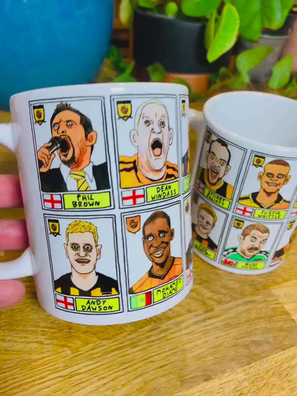 Hull City Vol 1 Mug Set - Set of TWO 11oz Ceramic Mugs with Wonky Panini sticker-style No Score Draws Doodles of 24 badly-drawn Tigers icons