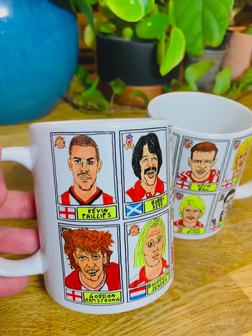 Sunderland No Score Draws Mug Set - Set of TWO 11oz Ceramic Mugs with Wonky Panini sticker-style Black Cats SAFC No Score Draws Doodles