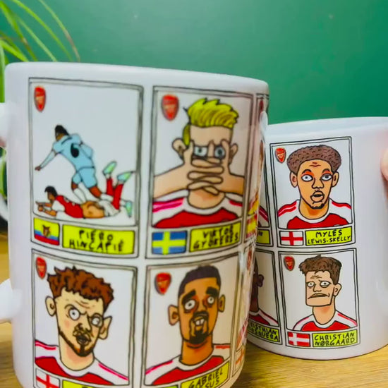 Arsenal CHAMPIONS Gunners 25/26 No Score Draws Mug Set - Set of 2 DIFFERENT 11oz Mugs with Wonky Panini-doodles of AFC's 25/26 Squad