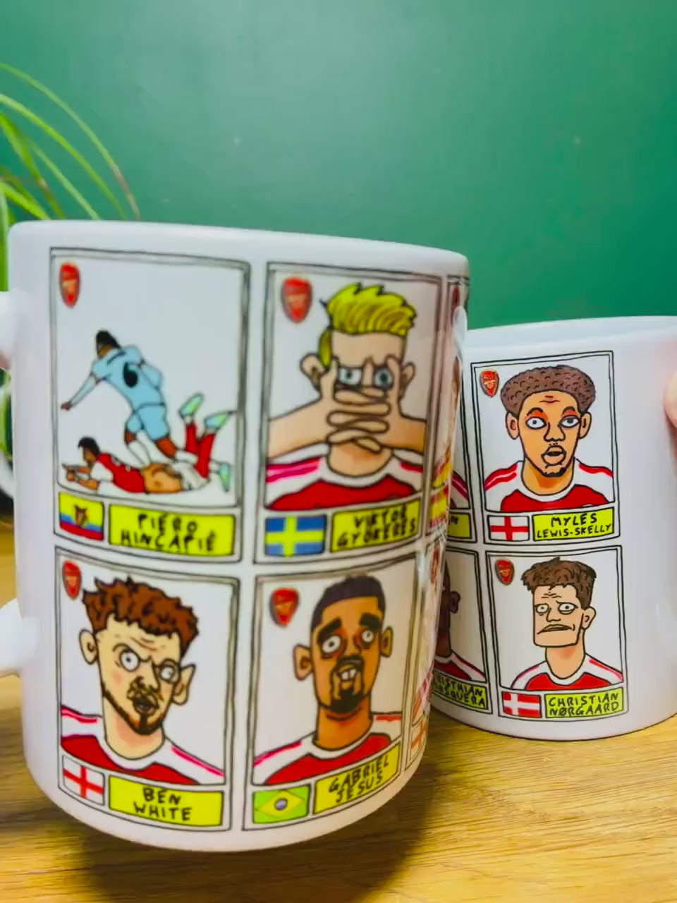 Arsenal CHAMPIONS Gunners 25/26 No Score Draws Mug Set - Set of 2 DIFFERENT 11oz Mugs with Wonky Panini-doodles of AFC's 25/26 Squad