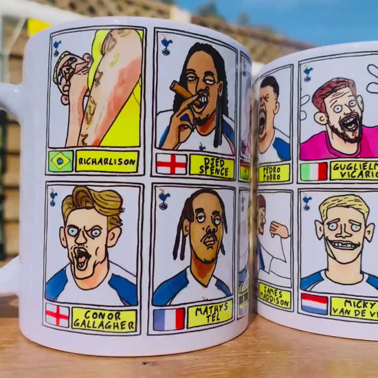 Spurs Volume 6 - COYS 25/26 No Score Draws Mug Set - Set of 2 DIFFERENT 11oz Ceramic Mugs with Wonky Panini-style THFC  Doodles