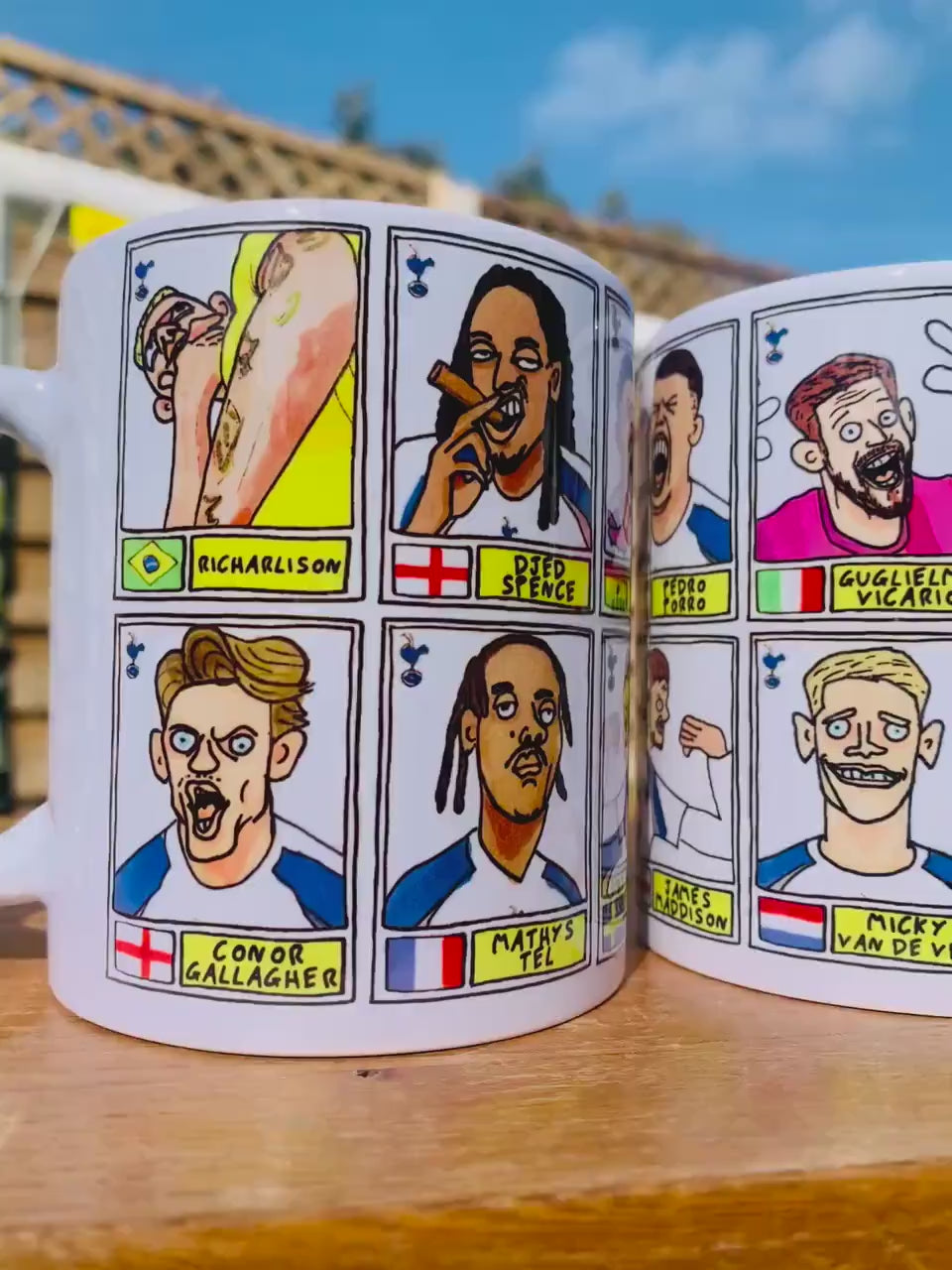 Spurs Volume 6 - COYS 25/26 No Score Draws Mug Set - Set of 2 DIFFERENT 11oz Ceramic Mugs with Wonky Panini-style THFC  Doodles