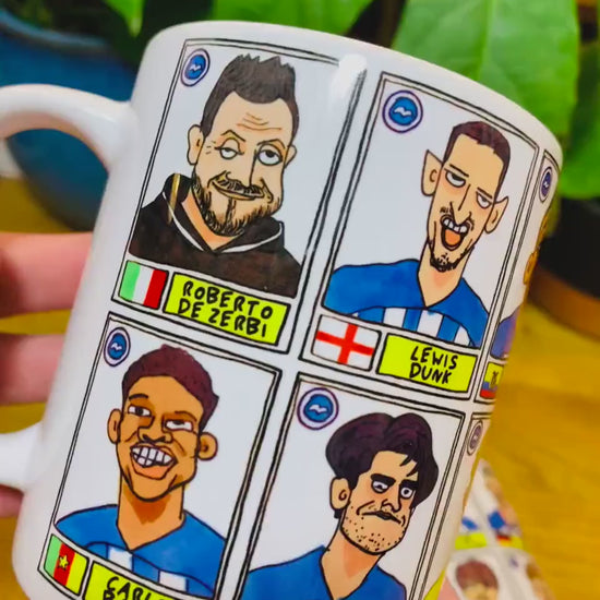 Brighton Vol 2 No Score Draws Mug Set - Set of TWO 11oz Ceramic Mugs with Wonky Panini--style BHAFC 23/24 De Zerbi No Score Draws Doodles