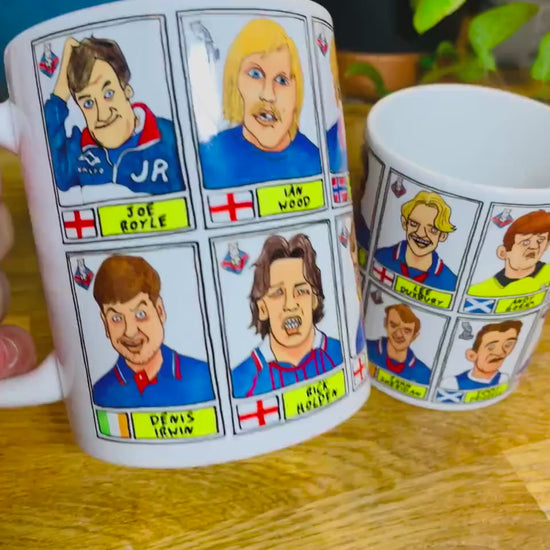 Oldham Athletic No Score Draws Mug Set - Set of TWO 11oz Ceramic Mugs with Wonky Panini sticker-style OAFC Latics No Score Draws Doodles