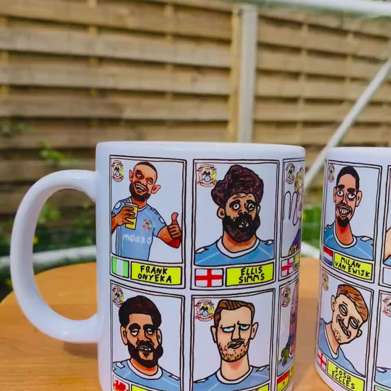 Coventry City Vol 2 - Sky Blues Going Up No Score Draws Mug Set - Set of TWO DIFFERENT 11oz Ceramic Mugs with Wonky CCFC Doodles