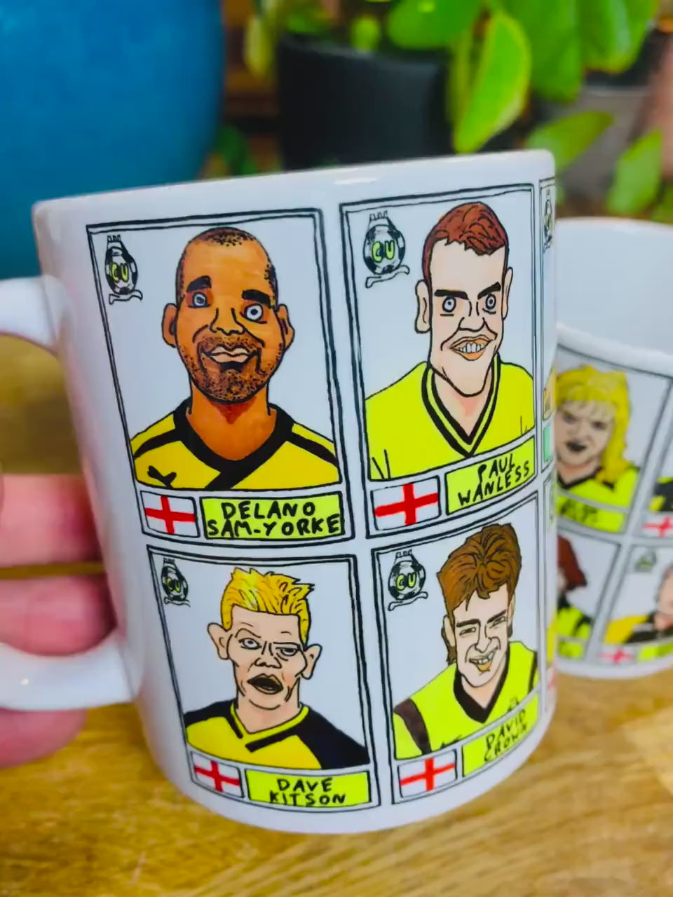 Cambridge United No Score Draws Mug Set - Set of TWO 11oz Ceramic Mugs with Wonky Panini sticker-style CUFC Abbey U's No Score Draws Doodles