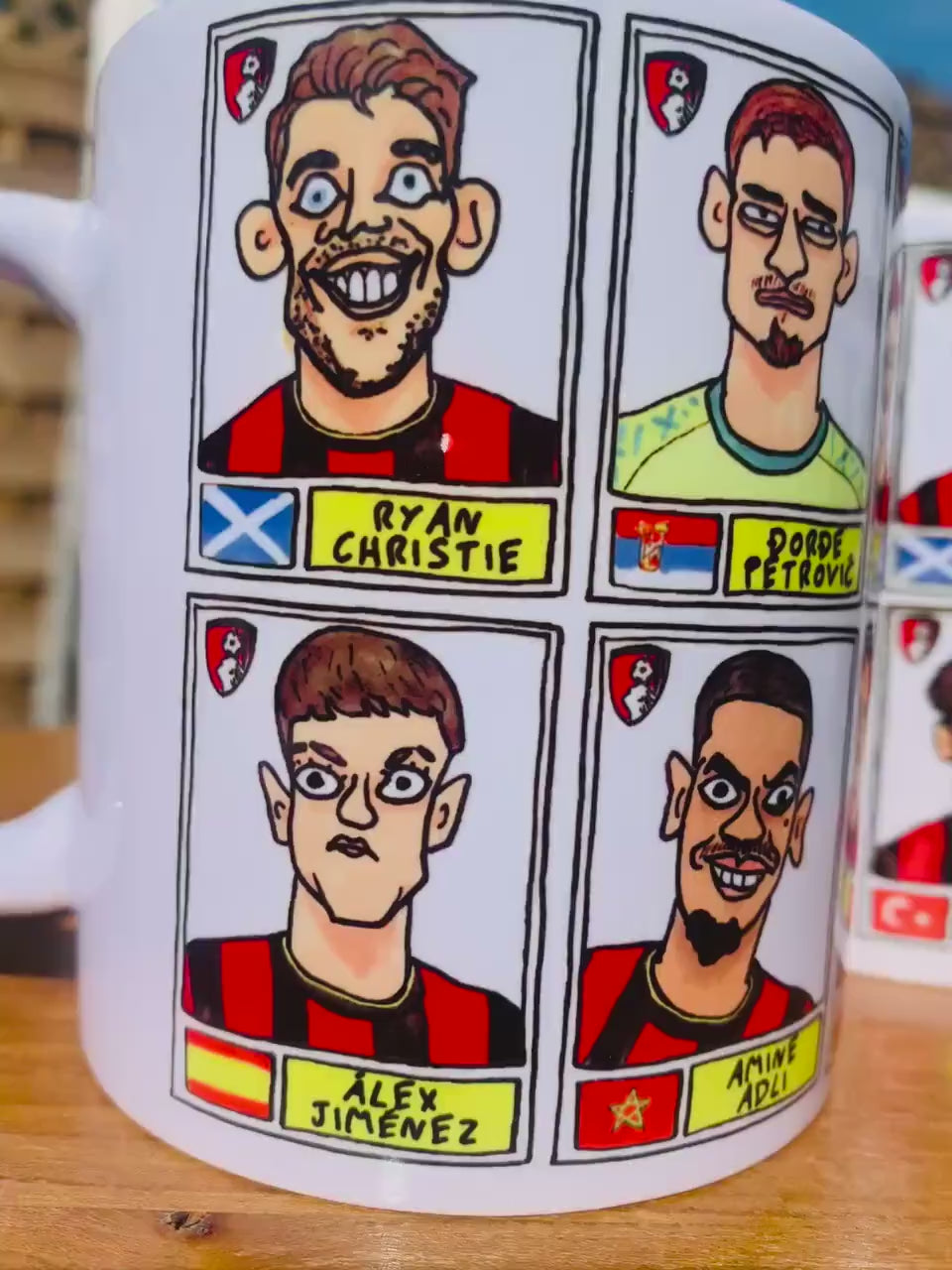Bournemouth 25/26 - No Score Draws Mug Set - Set of TWO DIFFERENT 11oz Ceramic Mugs with Wonky Panini-style AFCB Cherries Doodles