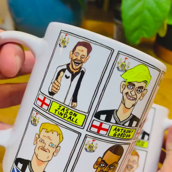 Newcastle Volume 2 UPDATED No Score Draws Mug Set - Set of TWO 11oz Ceramic Mugs with Wonky Panini-style Doodles of the Magpies' 23/24 Squad