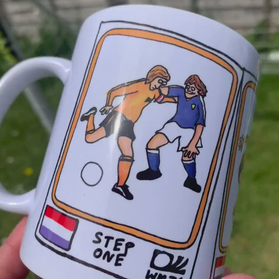 Cruyff Turn Mug - No Score Draws Wonky World Cup Moments #1 - 11oz Ceramic Mug With 3 Wonky Panini-Style Doodles Of Cruyff's Iconic Turn