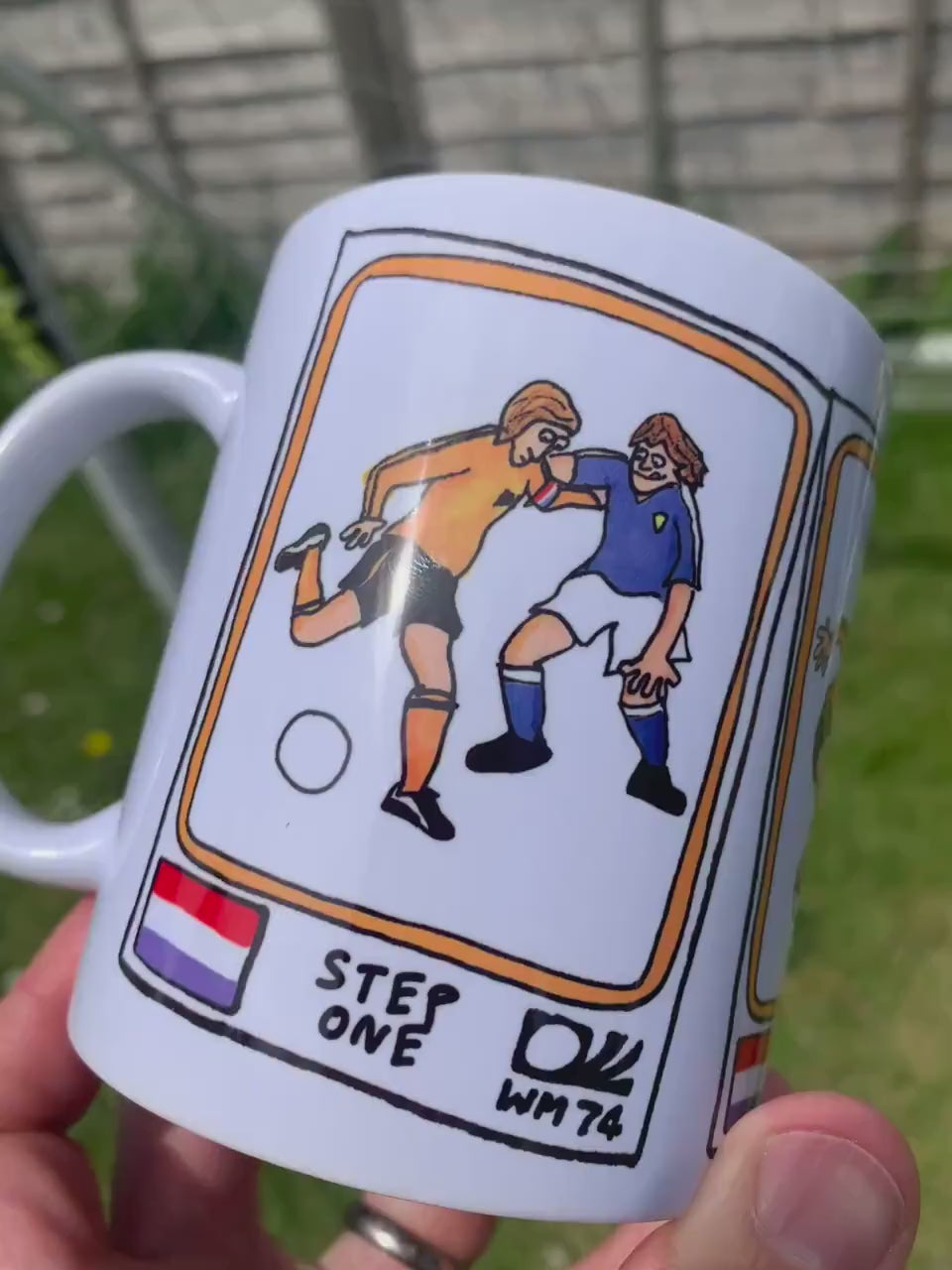 Cruyff Turn Mug - No Score Draws Wonky World Cup Moments #1 - 11oz Ceramic Mug With 3 Wonky Panini-Style Doodles Of Cruyff's Iconic Turn